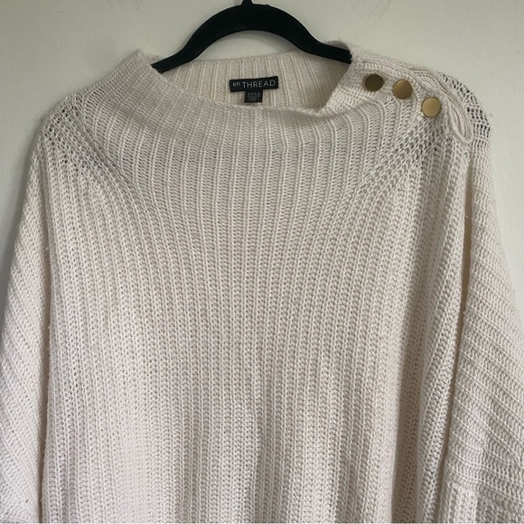 EN Thread Oversized Wool Alpaca Blend Mockneck Chunky Knit Sweater • Cream • XL - Picture 3 of 11